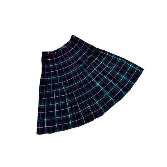 Vintage Blue Green Tartan Plaid Pleated Wool Skirt 26" Waist - Picture 6 of 6